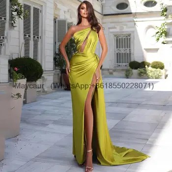 Sexy Prom Večerné Šaty Jedno Rameno Saudská Arábia Dubaj Party Šaty Vysoká Rozdeliť Morská Víla Koktail Prom Šaty Plus Veľkosť