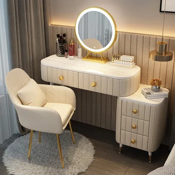 Spálňa Biele Svetlo Luxusné Tabuľka Spálne Márnosť So Svetlami, Nordic Vzhľad Scrivania Trucco Con Specchio Spálne Nábytok