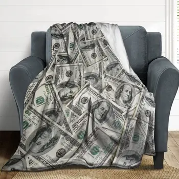 Sto Doláru Bill Peniaze Vzor Vytlačené Flanelové Fleece Deka Super Mäkké Útulný Hodiť Prikrývky na Gauč Posteľ Reverzibilné Plyšové
