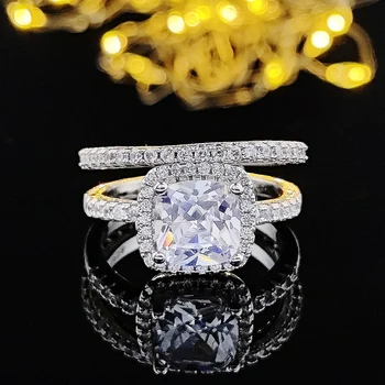 strieborná farba nevesta 2023 nové svadobné zásnubné prstene sada pre ženy prst kapela krúžky módne svadobné šperky moonso R1090
