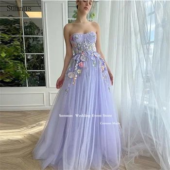 Sumnus Levandule Elegantné Šaty Ples 3D Kvety Víla bez Ramienok Formálne Príležitosti Šaty Narodeniny Šaty pre Ženy, Luxusné 2023