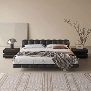 Taliansky minimalistický kožné svetlo pozastavené posteľ advokáta ležať na luxusné moderné a zmluvne veľký rozkladací gauč gauči ryža