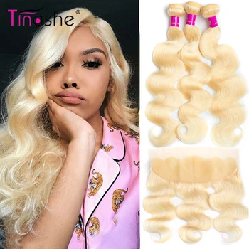 Tinashe Vlasy 613 Zväzky S Čelnej Brazílsky Telo Wave 3 Zväzky S Uzáverom Remy Ľudské Vlasy Na Blond Zväzky S Čelnou