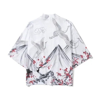 Tlač Mužov Župan Cardigan Taoistických Japonské Kimono Štýle Župan Sleepwear Lete Muž Yukata Košele Bežné Domáce Oblečenie Odev