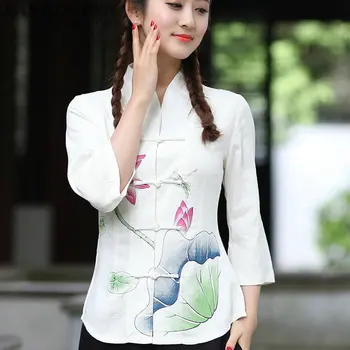 Tradičná čínska, blúzky, košele, topy pre ženy mandarin golier orientálna bielizeň, košele, blúzky, ženské, elegantné cheongsam top FF980