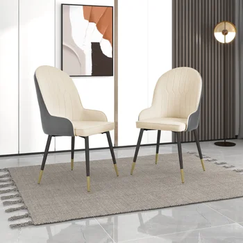 TREXM Moderný Štýl Wing-stoličky Zakrivené PU Kožené Jedálenské Stoličky s Dvomi Opierkami a Kovové Nohy (Gray) Sivý PU