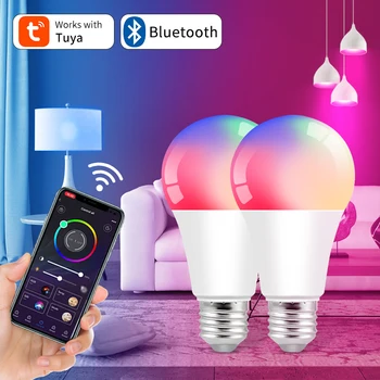 Tuya Bluetooth E27 RGB LED Smart Žiarovky APP Riadenie Stmievateľné LED Žiarovka 15W RGB+CW+WW Synchronizácia Hudby, práca s inteligentnou Životnosť Žiarovky