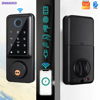 Tuya Wifi Biometrický snímač Odtlačkov Zámok Ttlock BLE Smart Západka Zámky Heslo Digital Karta Keyless Entry Klávesnica Elektronický Zámok