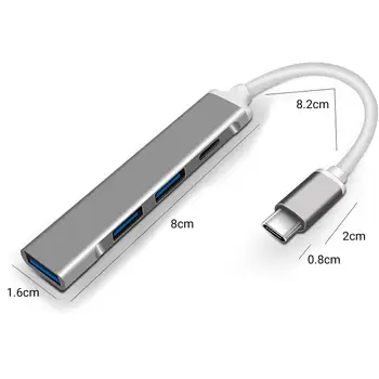 USB Dokovacia Stanica Mini Plug A Play Vysoká Pevnosť Hliníkovej Zliatiny 4 V 1 USB/Typ-C Rozbočovač Pre Počítač, Notebook