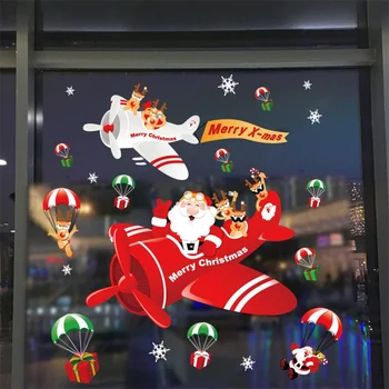 Vianočné Dekorácie na Sklo Statické Nálepky Vianočný Večierok Domov Vianoce Cartoon DIY Snehová Vločka Okná Samolepky