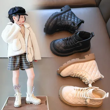 Vintage Topánky pre dievčatá Kožené deti Členková obuv módne Topánka pre Dievča jeseň zima detskej Obuvi mäkké jediným princezná boot