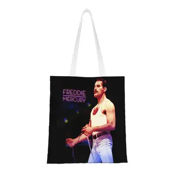 Vlastné Britskej Rockovej Kapely Spevák Freddie Mercury Plátno Nákupní Taška Ženy Opakovane S Potravinami Tote Tašky Shopper