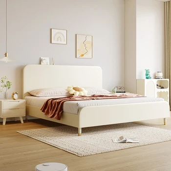 Vlastné Nordic biela masívneho dreva posteľ moderný minimalistický krém štýl 1.8 m dvojité 1,5 m spálňa dievča princezná posteľ