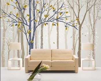 Vlastné tapetu fotografie Nordic ručne maľované lesných kvetov a vtákov, TV joj, nábytok, dekorácie 3d tapety nástenná maľba