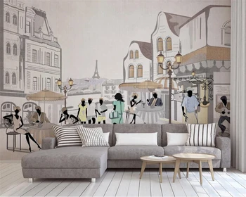 Vlastné tapetu ručne maľované ulice mesta kaviareň cafe obývacia izba reštaurácia pozadí nástennú maľbu 3d tapety