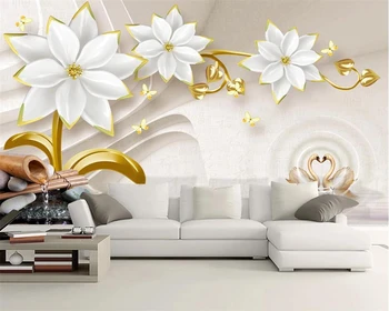 Vlastné Tapety HD 3D Luxusné Zlaté Šperky Kvet Plastický abstraktných de parede TV joj Stene Obývacej Izby, Spálne, Tapety