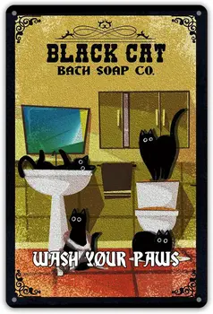 Vtipné Kúpeľňa Citát Kovov Cín Prihlásiť Wall Art Decor Retro Čierna Mačka, Kúpeľové Mydlo Co. Umyť Labky Prihláste sa pre Domáce Kúpeľňa Decor