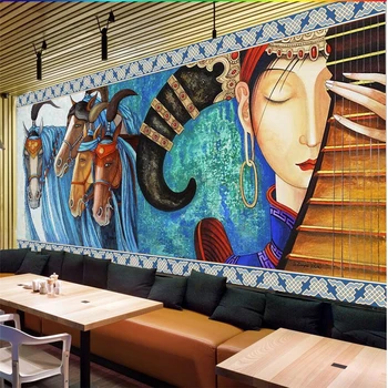 wellyu abstraktných de parede para quarto Vlastné tapetu Ručne maľované umelecké rodiny pipa kone hotelovej reštaurácii nástenné maľby behang