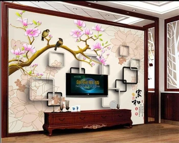wellyu Prispôsobené veľké nástenné maľby módnych domov zlepšenie HD 3D vtáky a kvety pozadí steny tapety abstraktných de parede