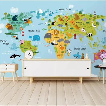 wellyu Prispôsobené veľké nástenné maľby módnych domov Nordic moderné cartoon zvierat sveta detskej izby pozadia, tapeta na stenu