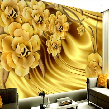 wellyu Vlastné veľké fresco luxusné zlaté pivónia hodváb vzor stenu super zelená tapeta abstraktných de parede 3d para sala atacado