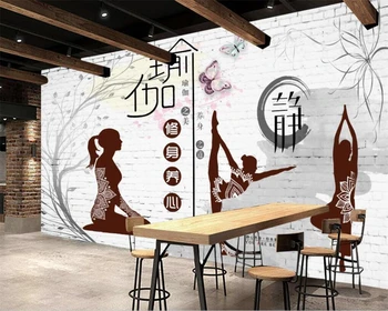 wellyu Vlastnú tapetu 3d osobnosti tehlovej steny pobočky yoga studio nástenná maľba fitness klub pozadí dekorácie papier peint