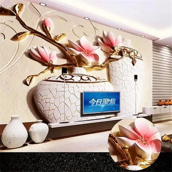 wellyu Vlastnú tapetu 3d plastický orchidea váza romantický obývacia izba TV pozadí steny papiere domova 3d abstraktných de parede