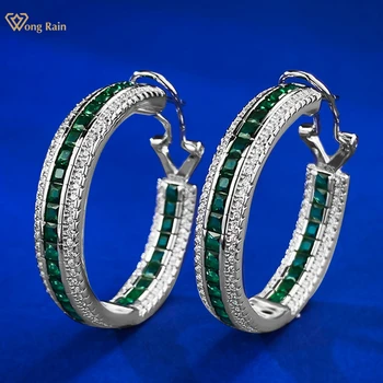 Wong Dážď Vintage 925 Sterling Silver Emerald Vysokým počtom atómov Uhlíka Diamant, Drahokam Hoop Náušnice pre Ženy, Jemné Šperky Doprava Zadarmo