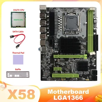X58 Doske LGA1366 základnej Doske Počítača Podporu XEON X5650 X5670 Série CPU S X5670 CPU+SATA Kábel+Tepelná Pad