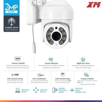 XM 2.0 MP Bezdrôtový PTZ IP Kamera, Vonkajšie Wifi CMOS, Nočné Videnie H265 PTZ IR Kamery Zabezpečenia Ľudských Detekcia Pohybu Home Security