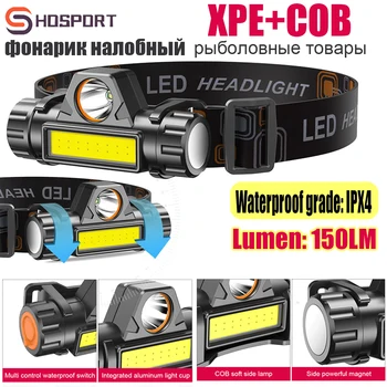 XPE+KLAS Hlavu Nabíjateľná Baterka LED Hlavu Baterka Dual Zdroj Svetla Plynulou Stmievanie Svetlomet Osvetlenie Rybárske Tovaru
