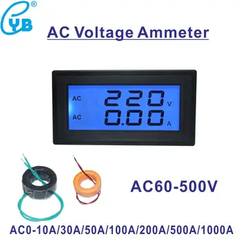 YB5130DVA LCD Digitálny Voltmeter Ammeter Napätie Meter Ampér AC60-500V 10A 30A 50A 100A 200A 500A 1000A CT Volt Amp Panel Tester