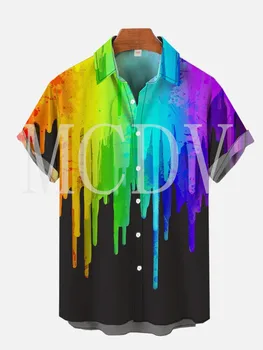 Zábavné Maľovanie Drmolit Rainbow3D Celého Vytlačené Havajské Košele Pre Mužov, Ženy Bežné Priedušná Havajské Tričko Krátky Rukáv
