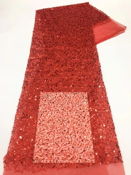 Červená Farba Dobre Vyzerajúci Nigérijský Šplhať Flitrami Korálkové Čipky Textílie 14JRB-21903 francúzsky Vyšívané Lady Zobraziť alebo Party Šaty