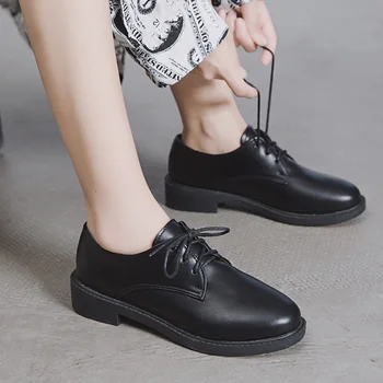 Čipky Oxfords Topánky Pre Ženy Prízvukom Topánky Dámske Topánky Čierne Kožené Topánky Žena Nízke Podpätky, Topánky Na Platforme, Plus Veľkosť Bytov