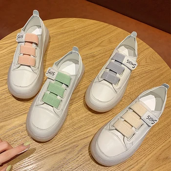 Študent Zmiešané farby háku&slučky list sneake topánky pre ženy čistý celebrity kolo prst plytké mokasíny žena bytov mujer pisos 2020