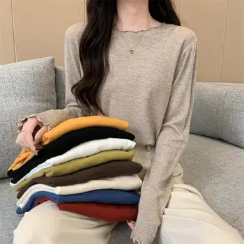 Ženské kórejský harajuku Bežné Pevné Voľné Dlhý Rukáv T-shirt dámske tričká, topy Japonský Dámy Ulzzang oblečenie pre ženy