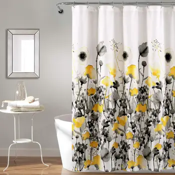Žltá a Šedá Zuri Kvetinový Sprchový Záves,Textílie, Akvarel kvetinový Dizajn Tlače Sprchové Závesy pre kúpeľňa,Botanická vaňa nastaviť